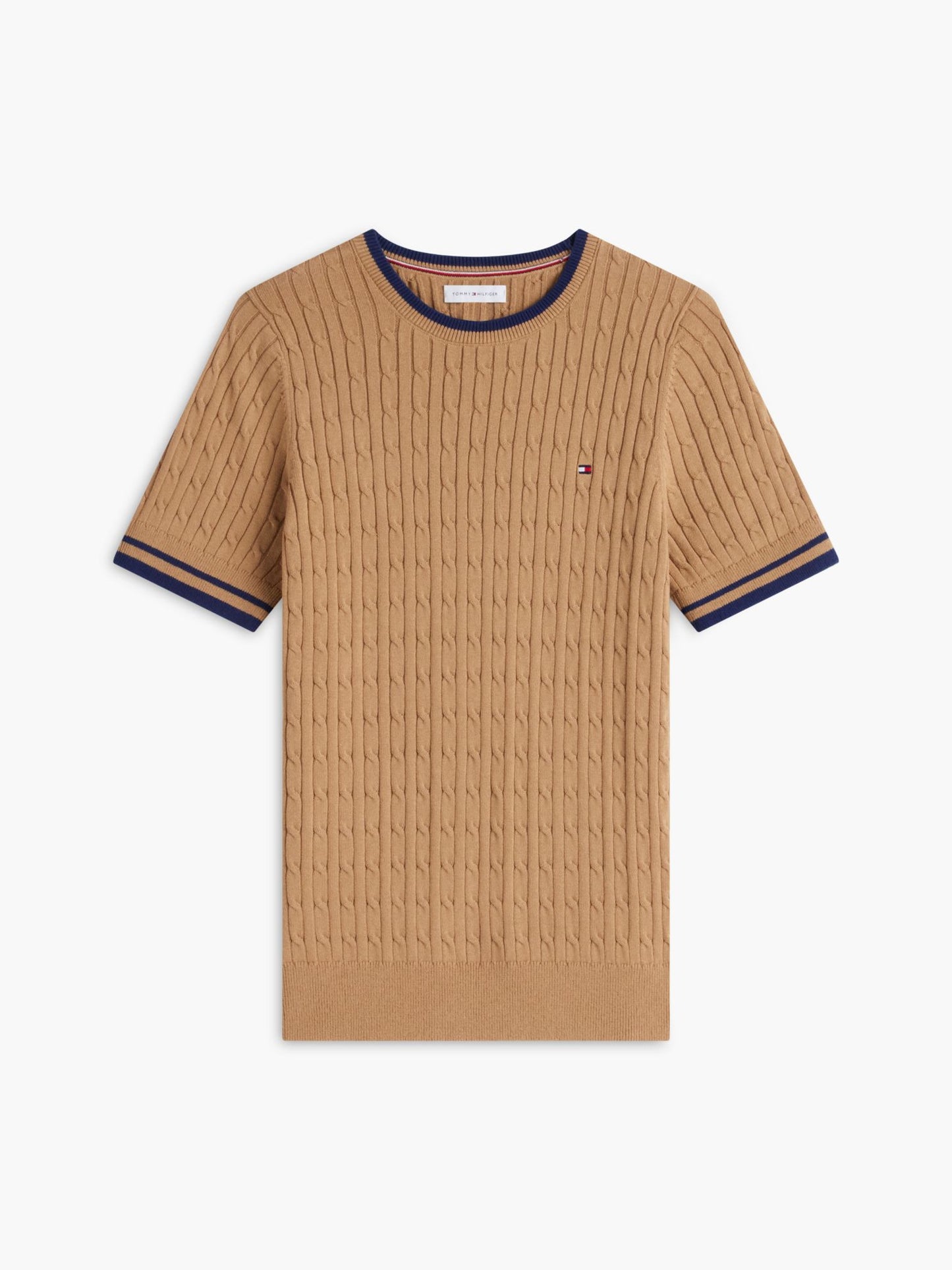 Tommy Hilfiger Short-Sleeve Cable Knit Tipped Sweater