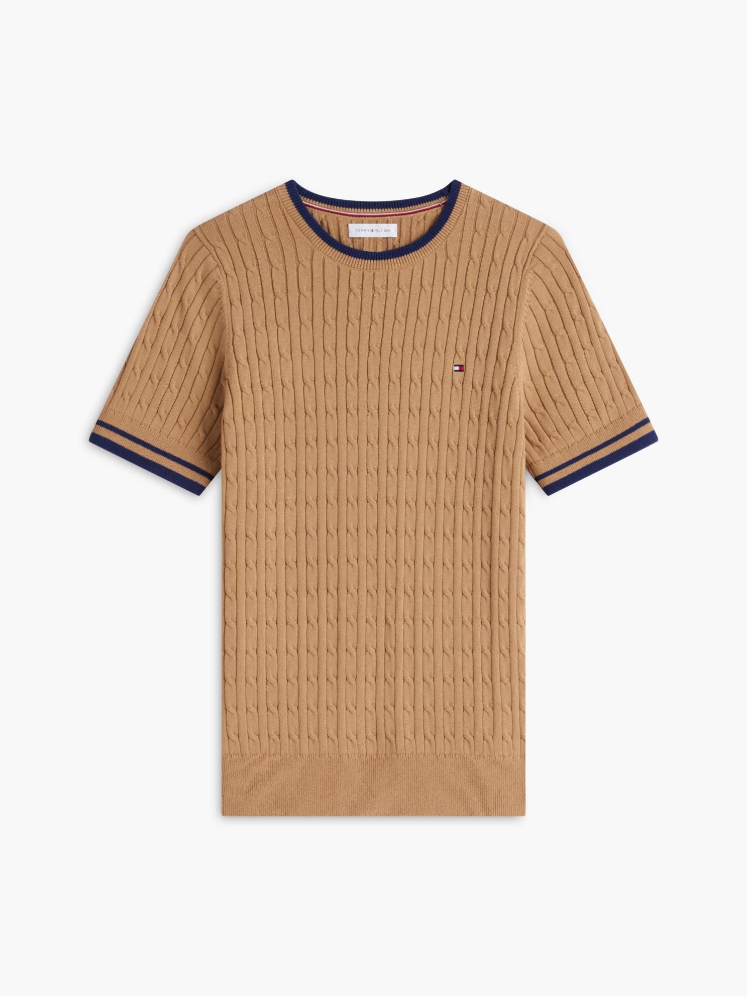 Tommy Hilfiger Short-Sleeve Cable Knit Tipped Sweater