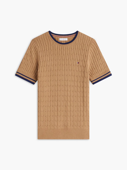 Tommy Hilfiger Short-Sleeve Cable Knit Tipped Sweater