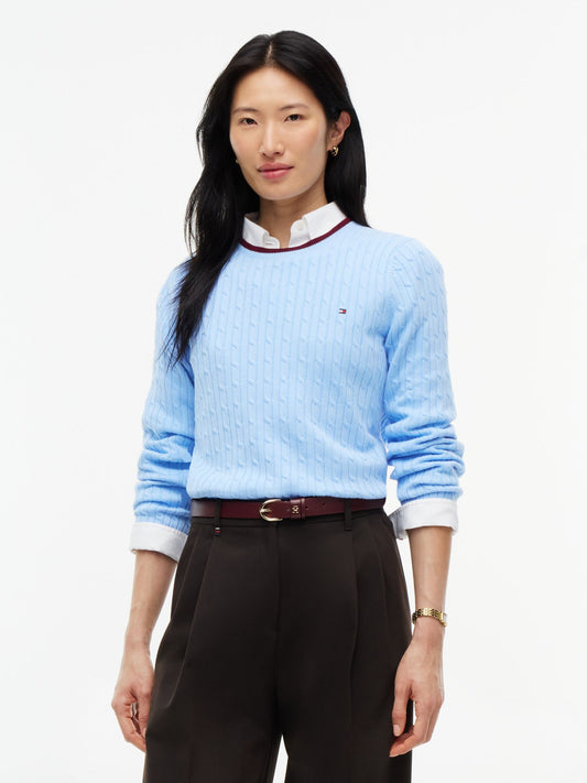 Tommy Hilfiger Cable Knit Tipped Crewneck Sweater