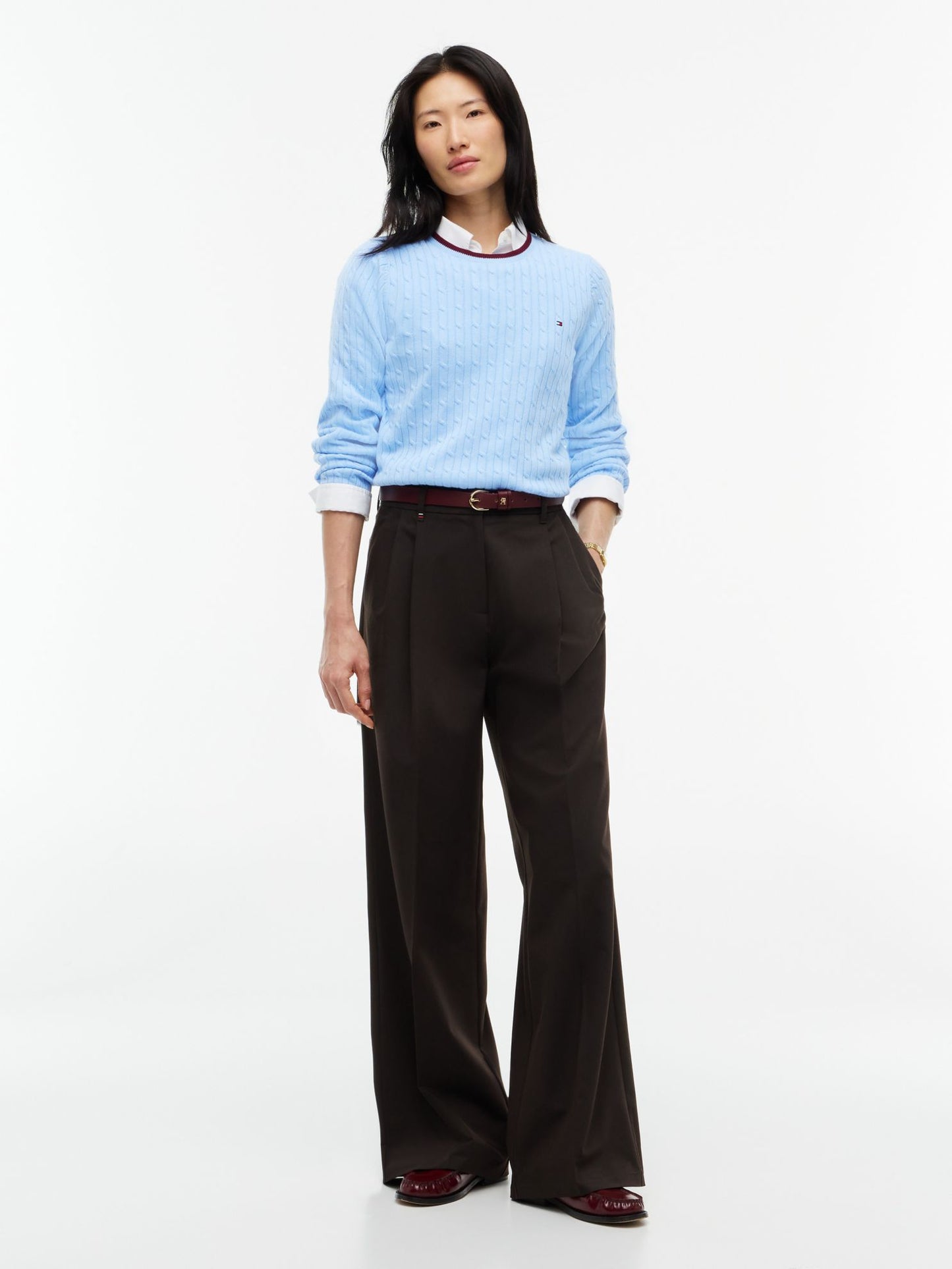 Tommy Hilfiger Cable Knit Tipped Crewneck Sweater