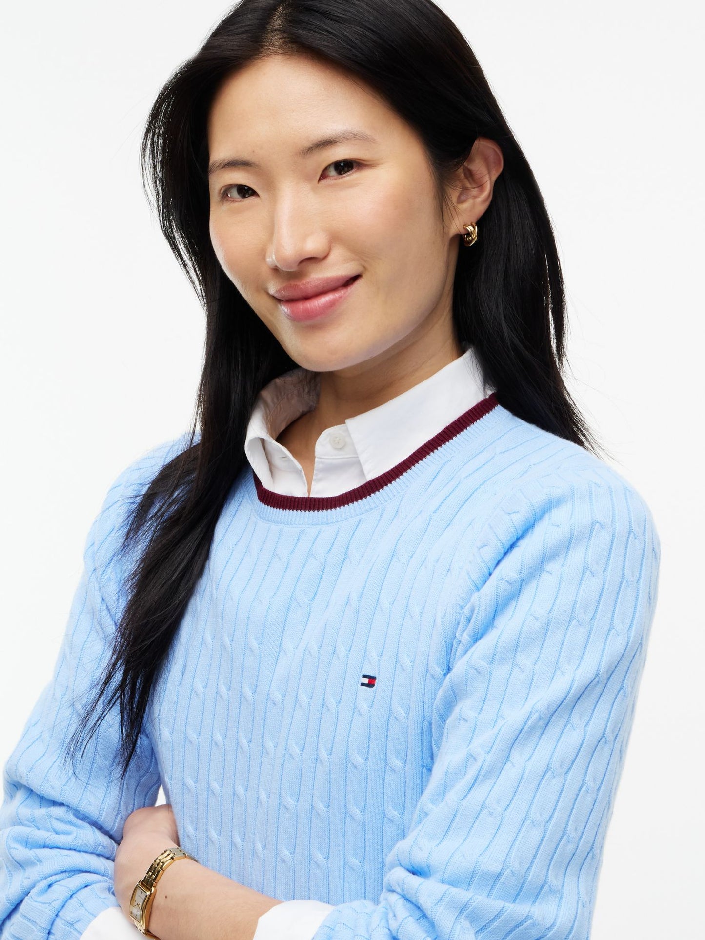 Tommy Hilfiger Cable Knit Tipped Crewneck Sweater