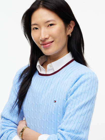 Tommy Hilfiger Cable Knit Tipped Crewneck Sweater
