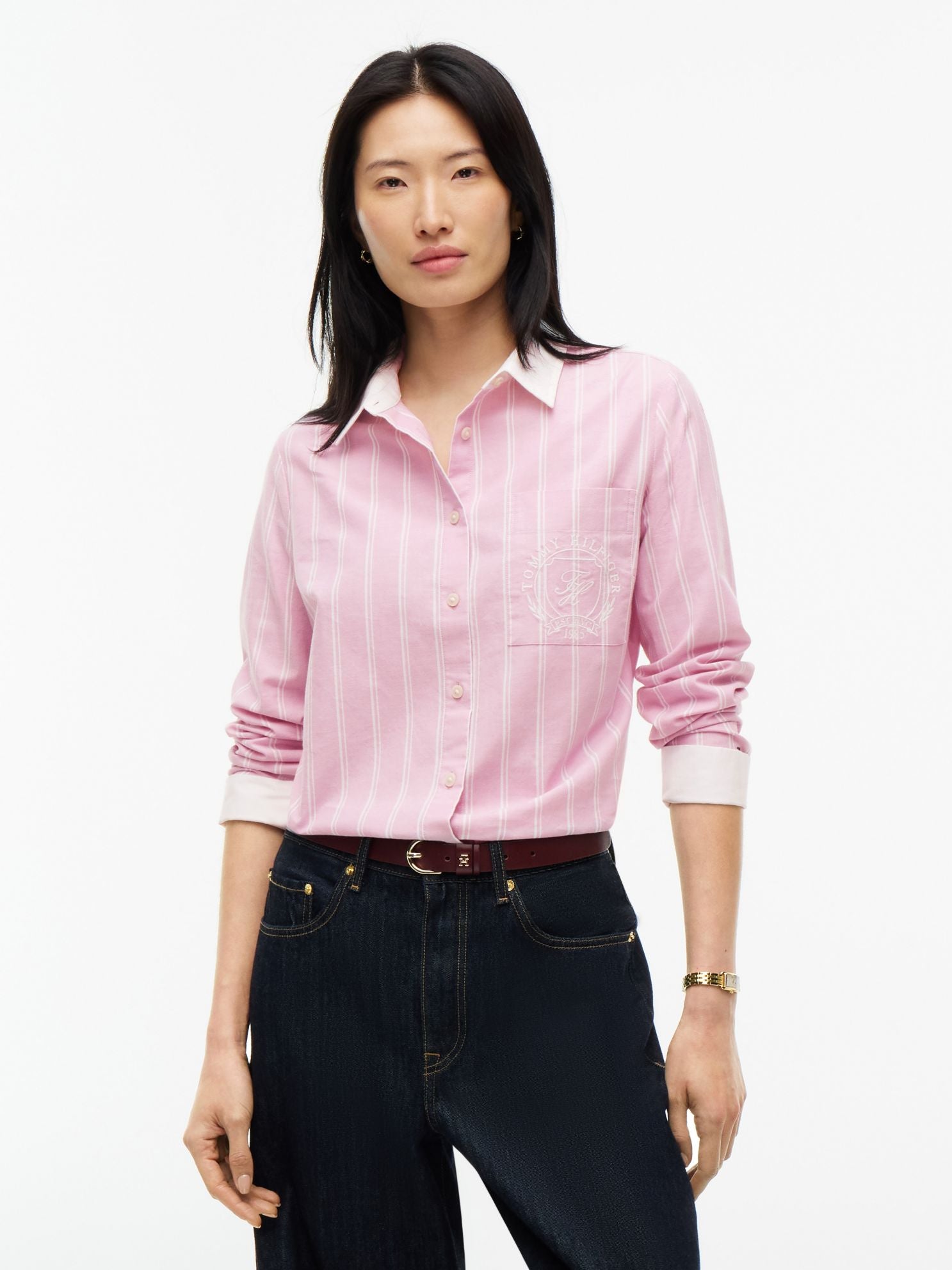 Tommy Hilfiger Embroidered Crest Striped Oxford Shirt
