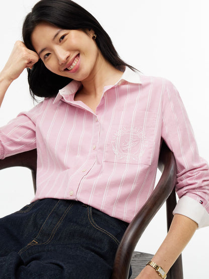 Tommy Hilfiger Embroidered Crest Striped Oxford Shirt