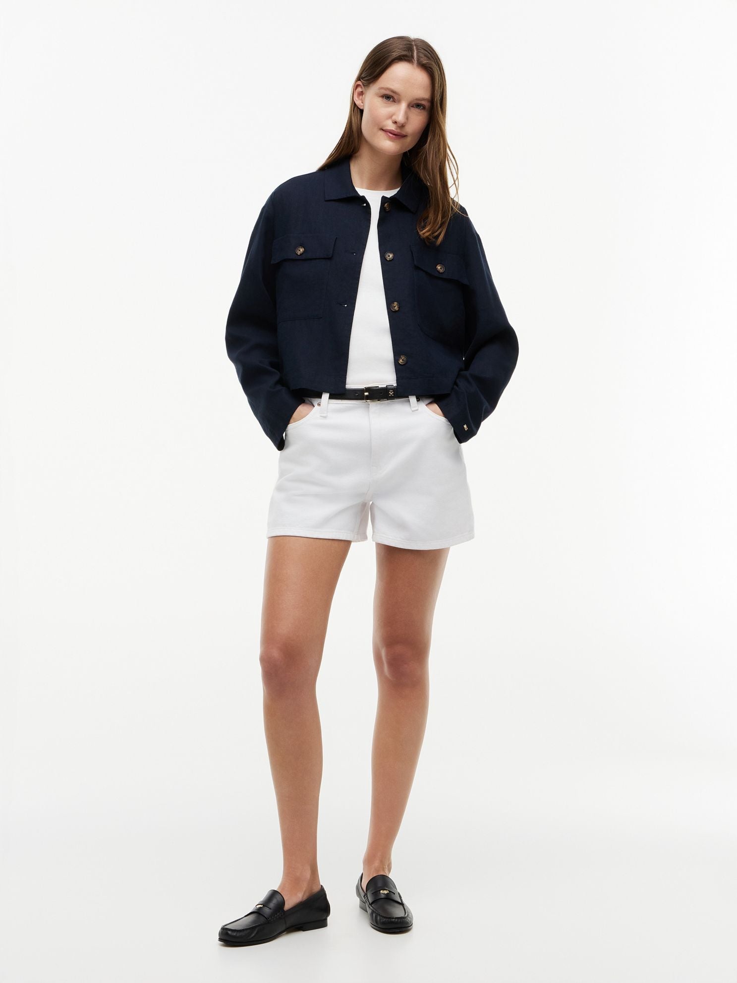 Tommy Hilfiger Linen-Blend Cropped Shirt Jacket