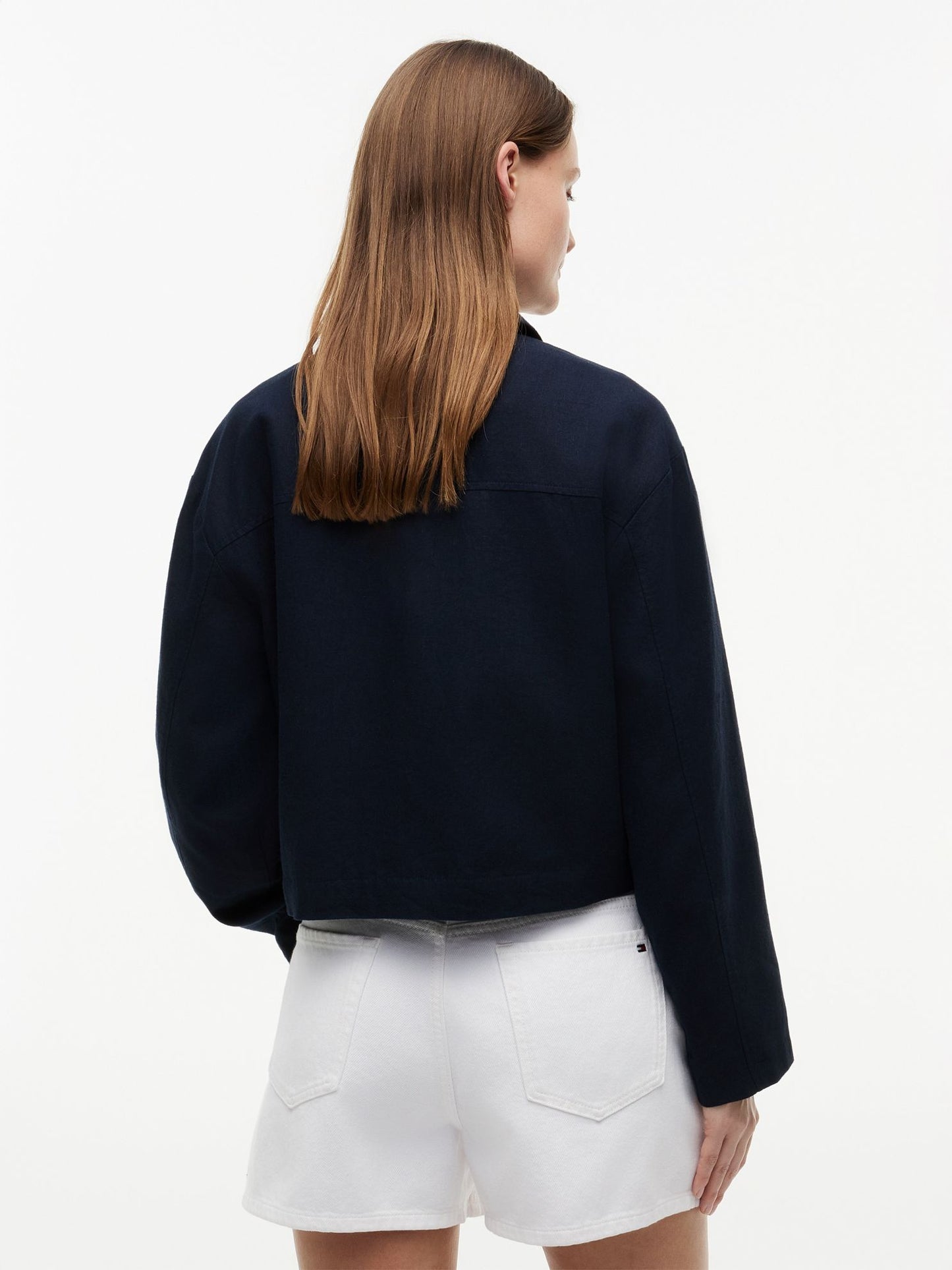 Tommy Hilfiger Linen-Blend Cropped Shirt Jacket