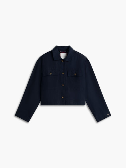 Tommy Hilfiger Linen-Blend Cropped Shirt Jacket