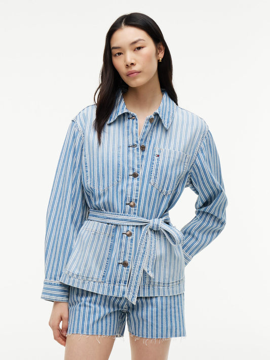 Tommy Hilfiger Railroad Stripe Belted Denim Jacket