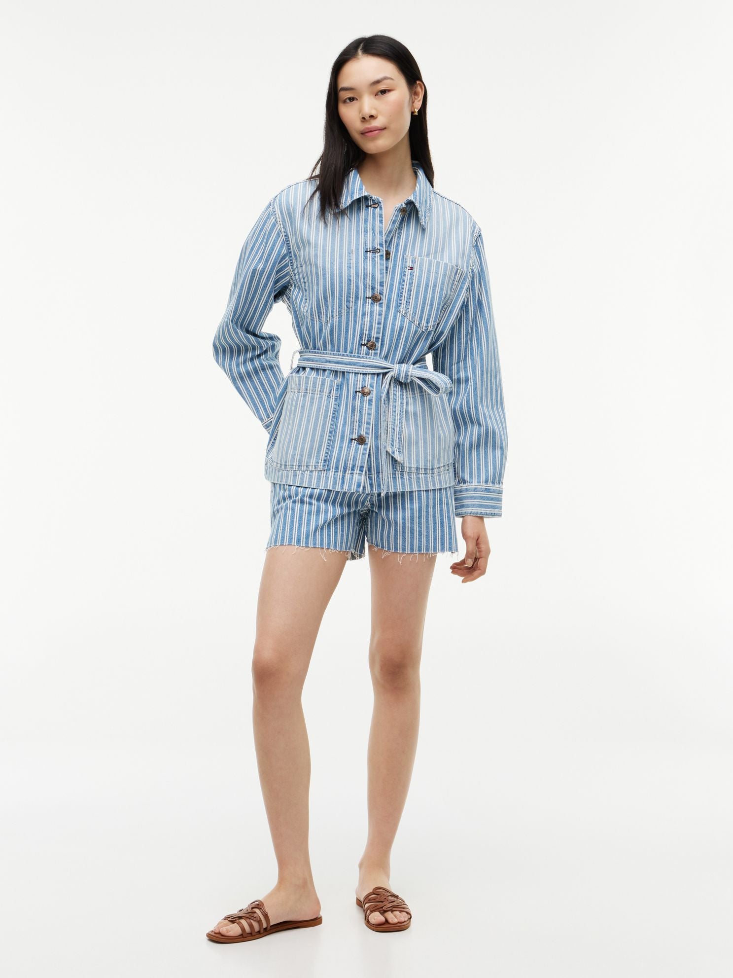Tommy Hilfiger Railroad Stripe Belted Denim Jacket