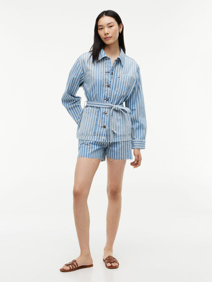 Tommy Hilfiger Railroad Stripe Belted Denim Jacket