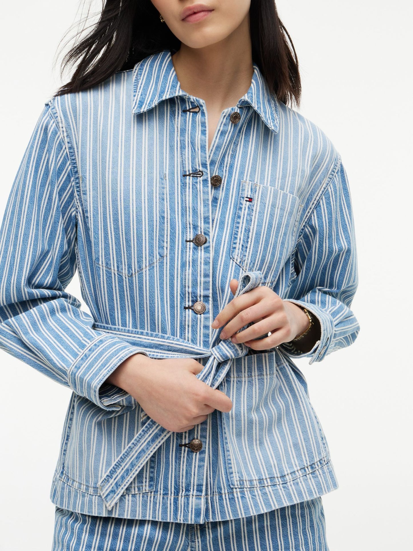 Tommy Hilfiger Railroad Stripe Belted Denim Jacket