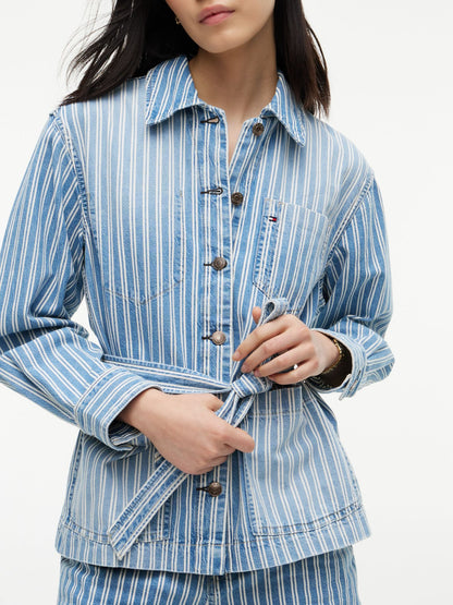 Tommy Hilfiger Railroad Stripe Belted Denim Jacket