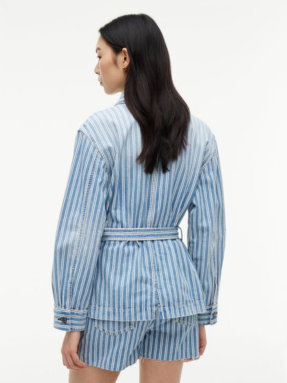 Tommy Hilfiger Railroad Stripe Belted Denim Jacket