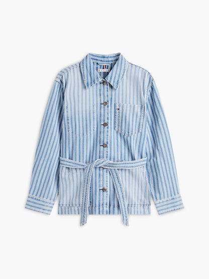 Tommy Hilfiger Railroad Stripe Belted Denim Jacket