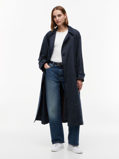 Tommy Hilfiger Striped Double-Breasted Trench Coat