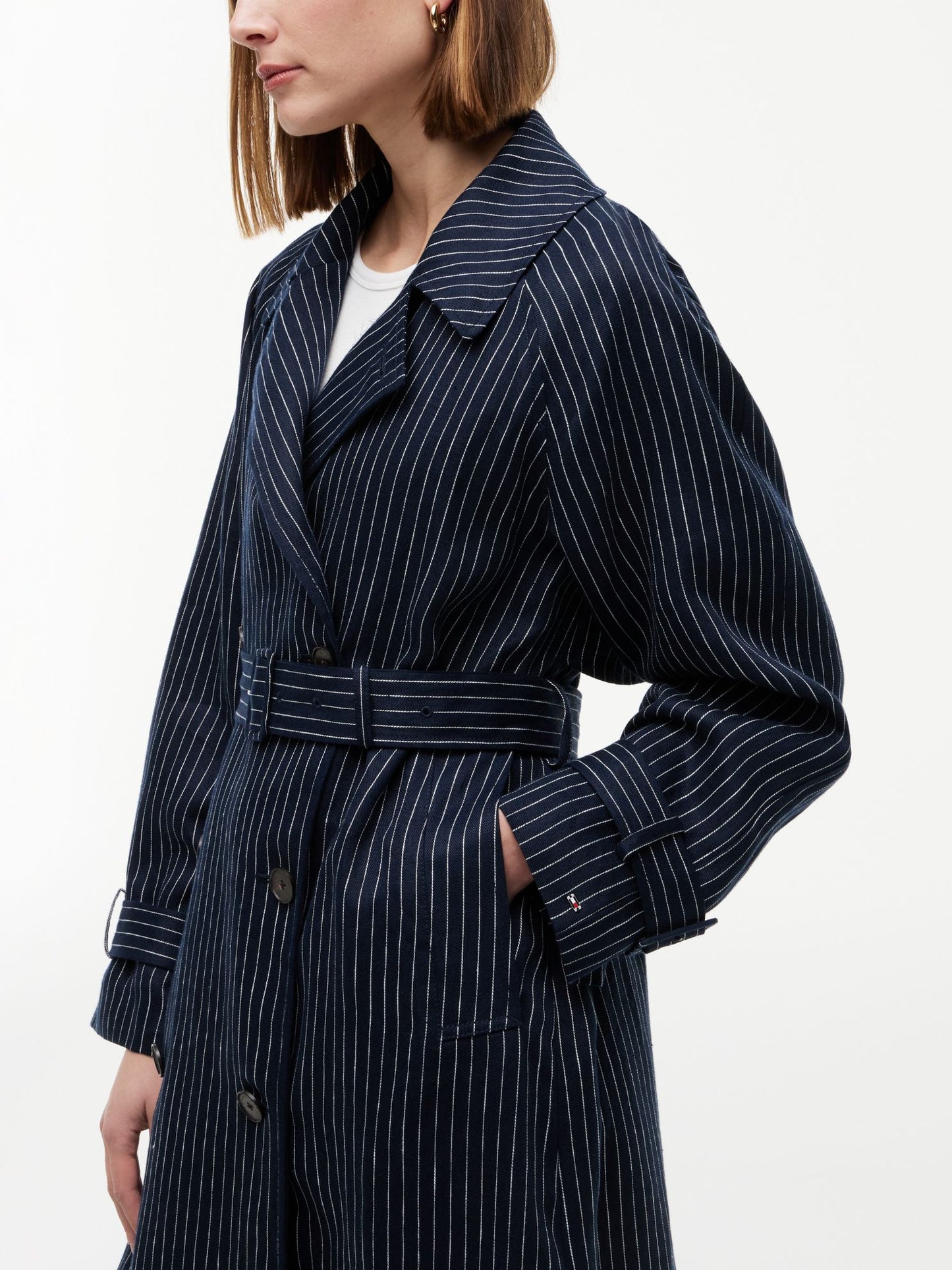 Tommy Hilfiger Striped Double-Breasted Trench Coat