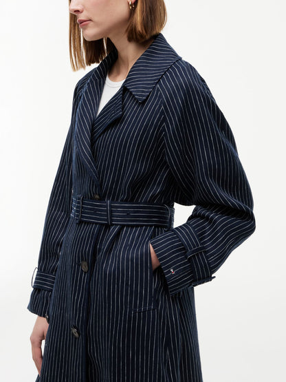 Tommy Hilfiger Striped Double-Breasted Trench Coat