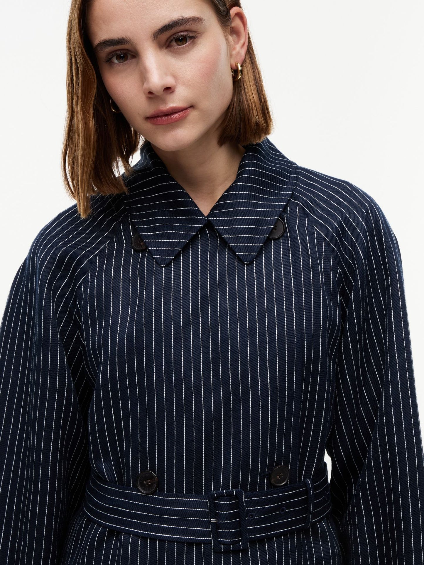 Tommy Hilfiger Striped Double-Breasted Trench Coat