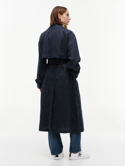 Tommy Hilfiger Striped Double-Breasted Trench Coat