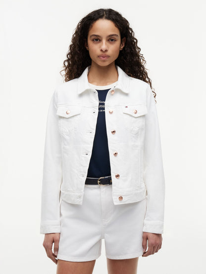 Tommy Hilfiger Slim Fit White Stretch-Denim Jacket