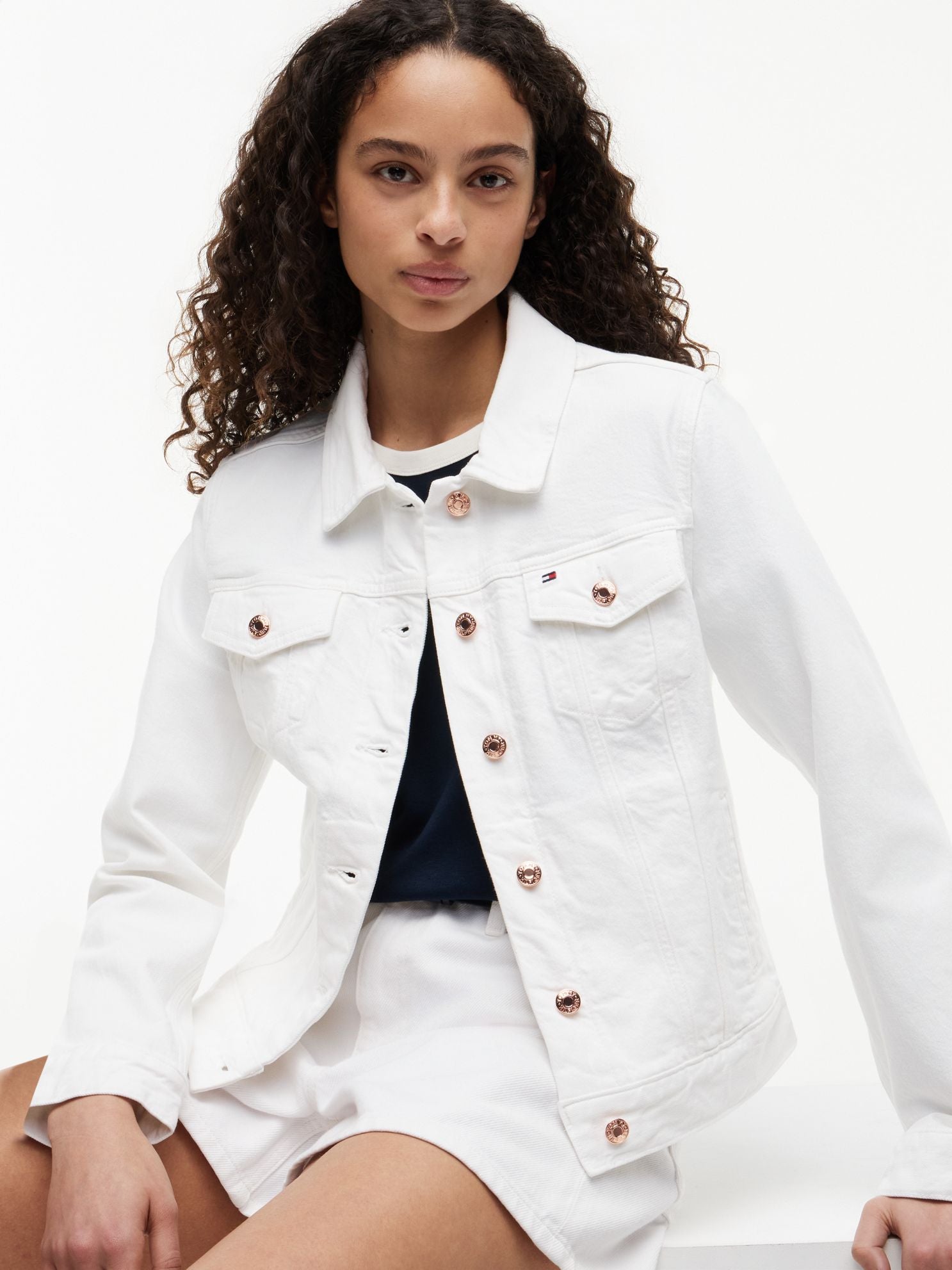 Tommy Hilfiger Slim Fit White Stretch-Denim Jacket