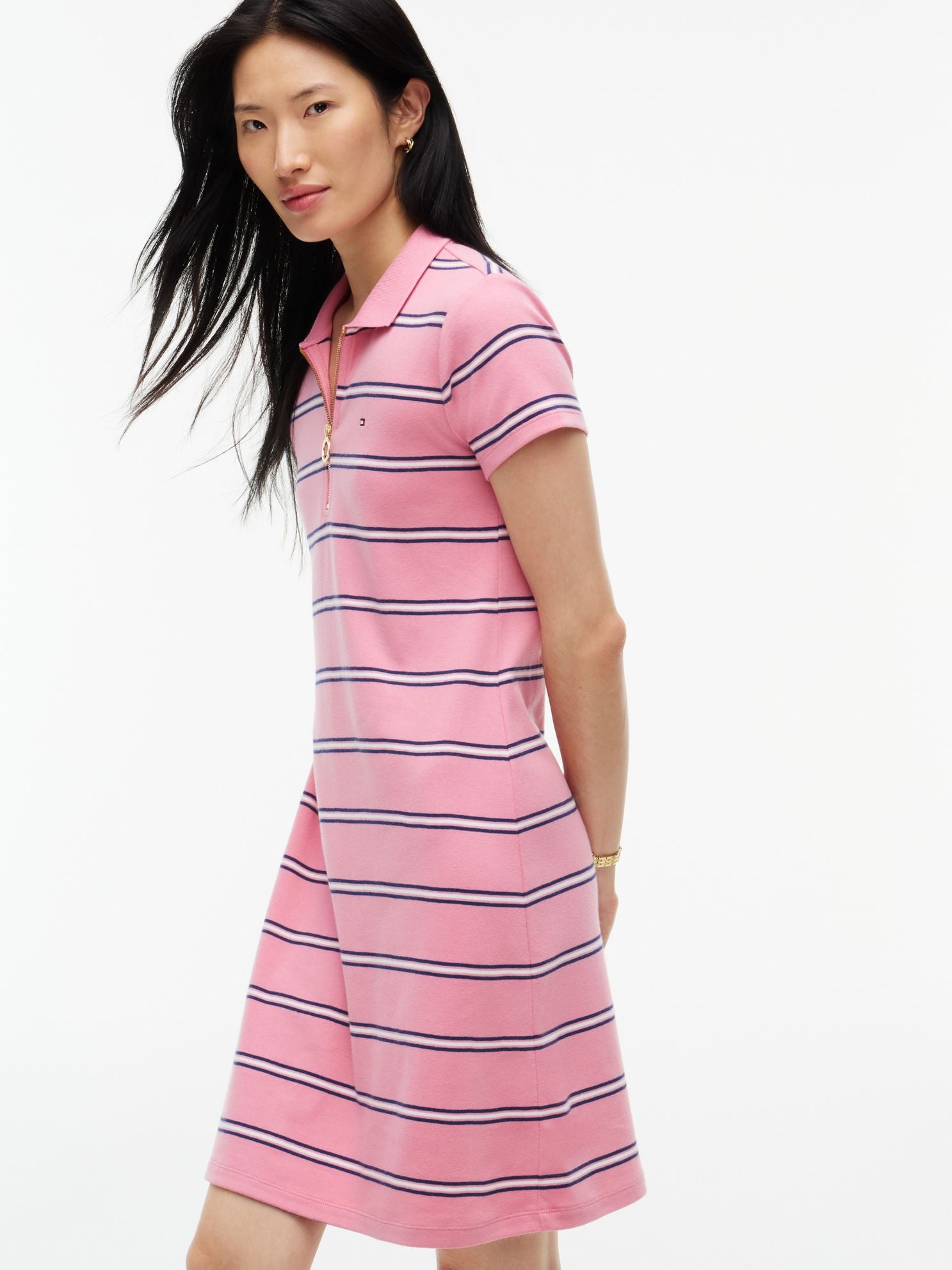 Tommy Hilfiger Striped Quarter-Zip Polo Dress