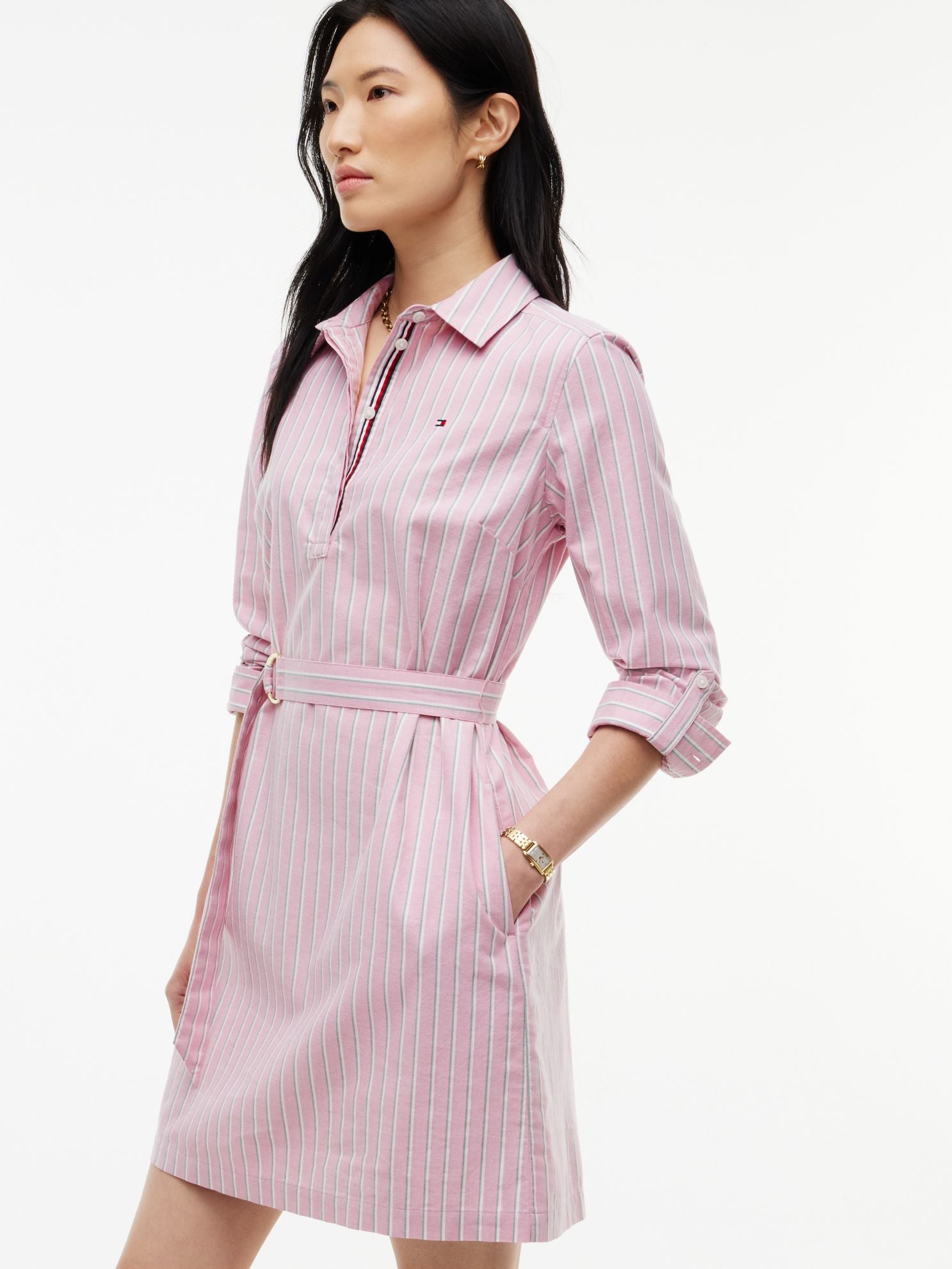 Tommy Hilfiger Belted Striped Oxford Shirtdress