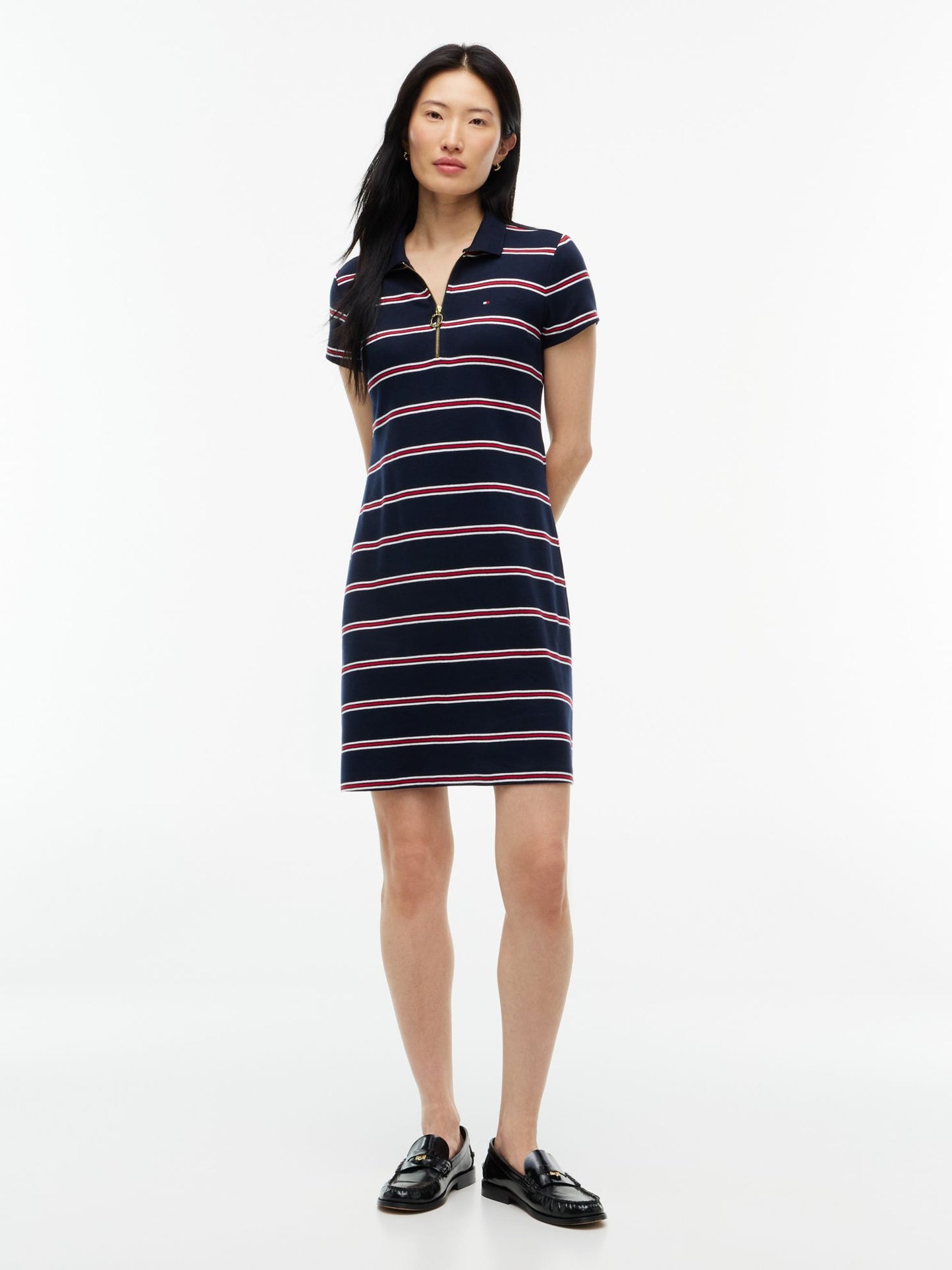 Tommy Hilfiger Striped Quarter-Zip Polo Dress