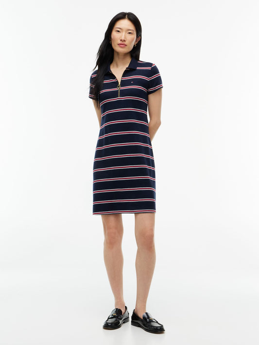 Tommy Hilfiger Striped Quarter-Zip Polo Dress