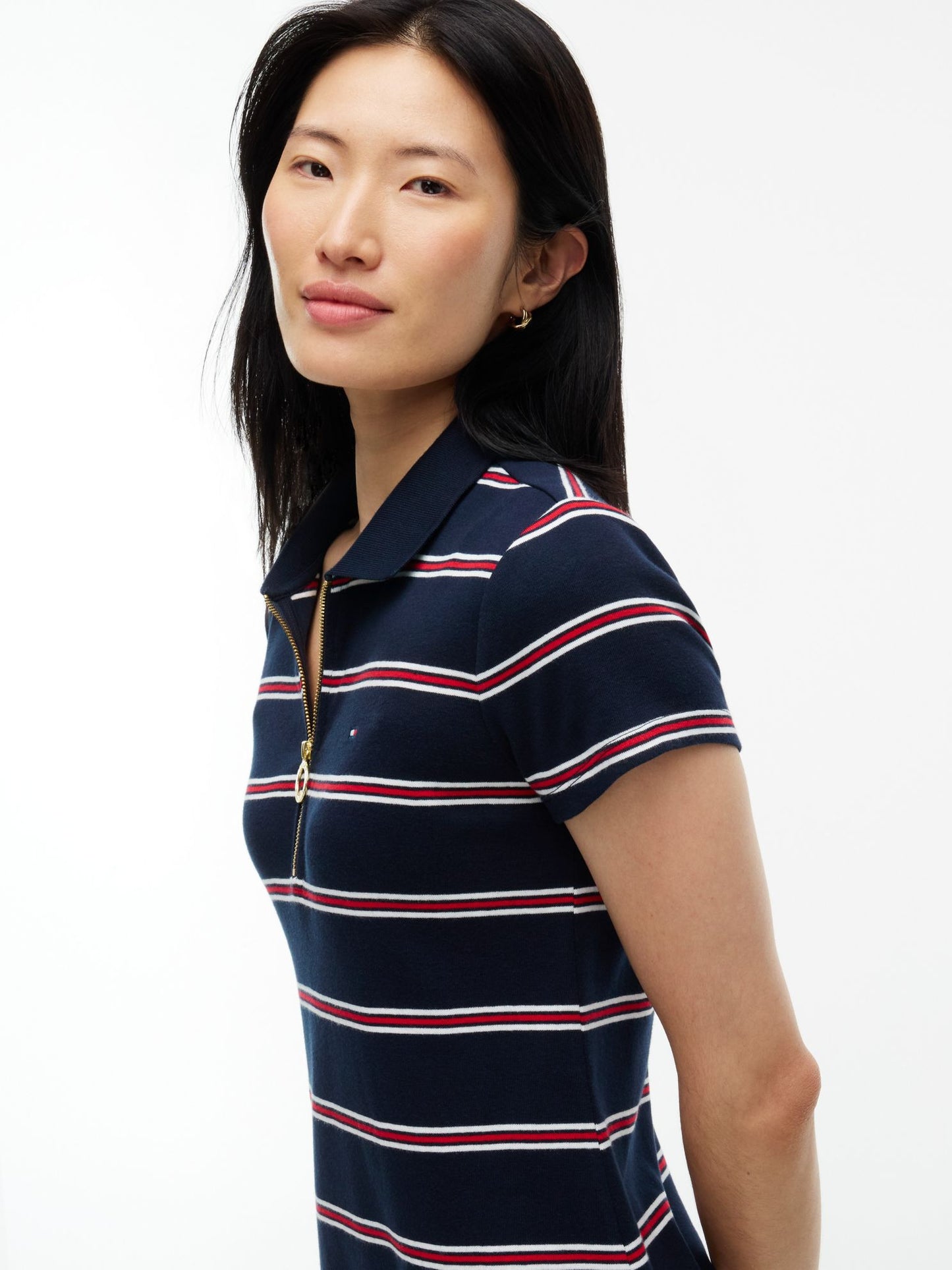 Tommy Hilfiger Striped Quarter-Zip Polo Dress