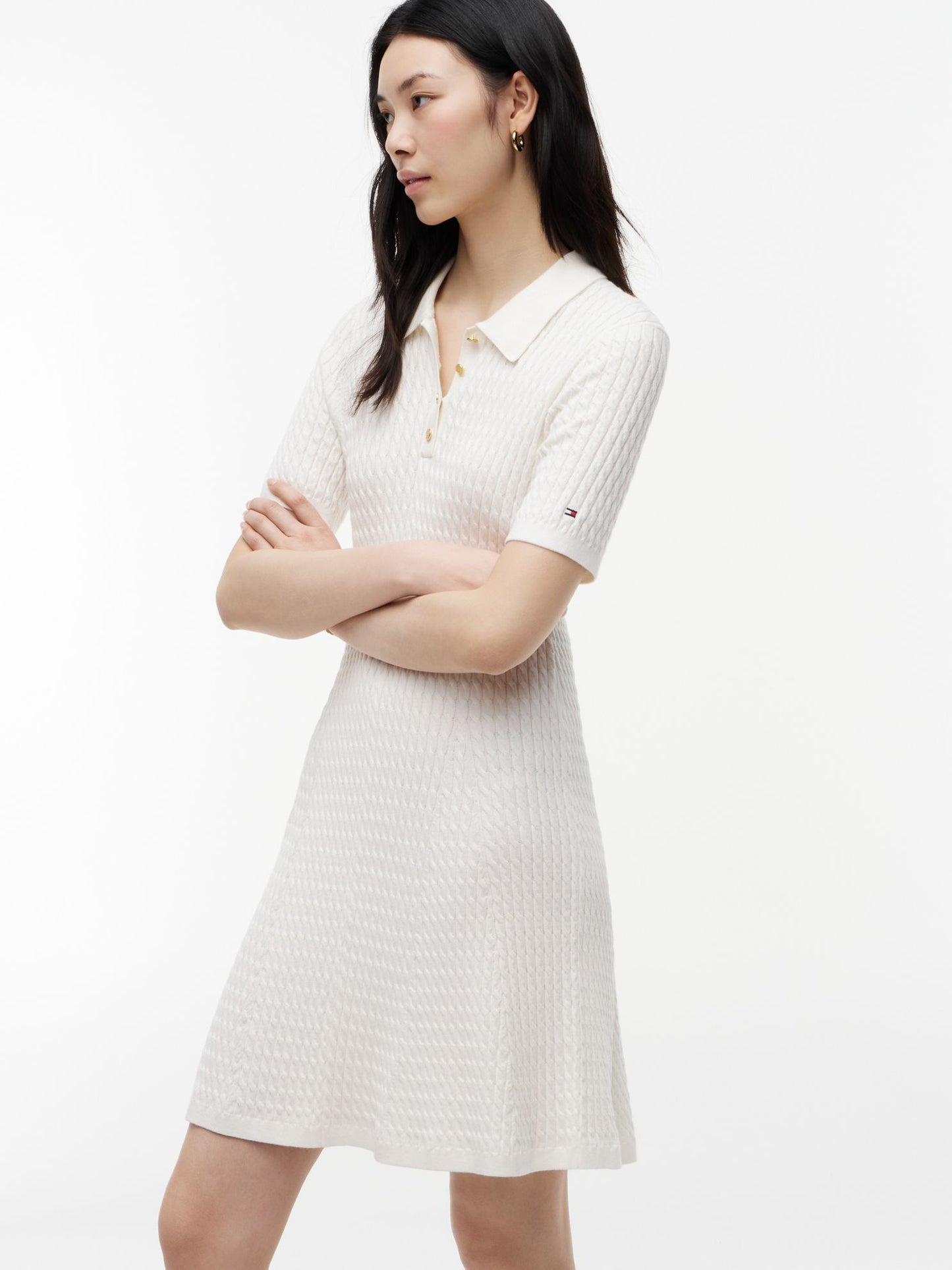 Tommy Hilfiger Short-Sleeve Cable Knit Polo Mini Dress
