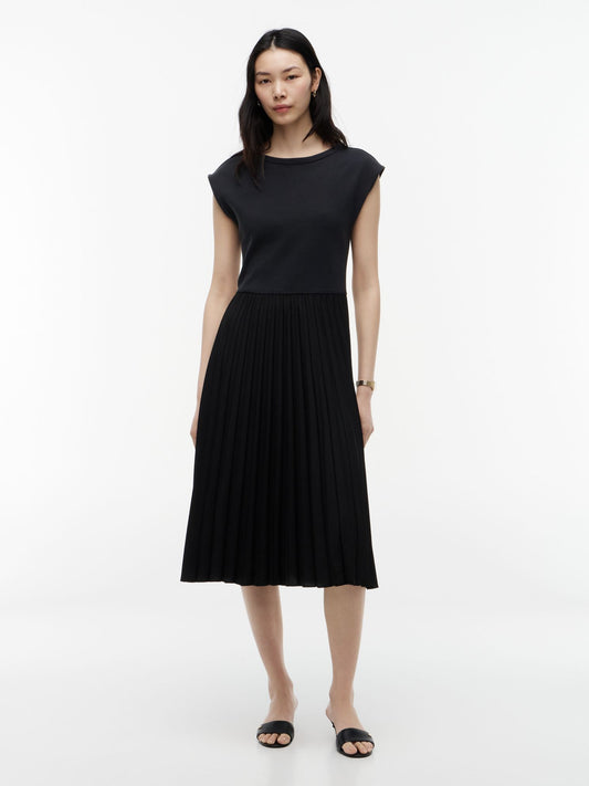 Tommy Hilfiger Mixed-Media Pleated Midi Dress