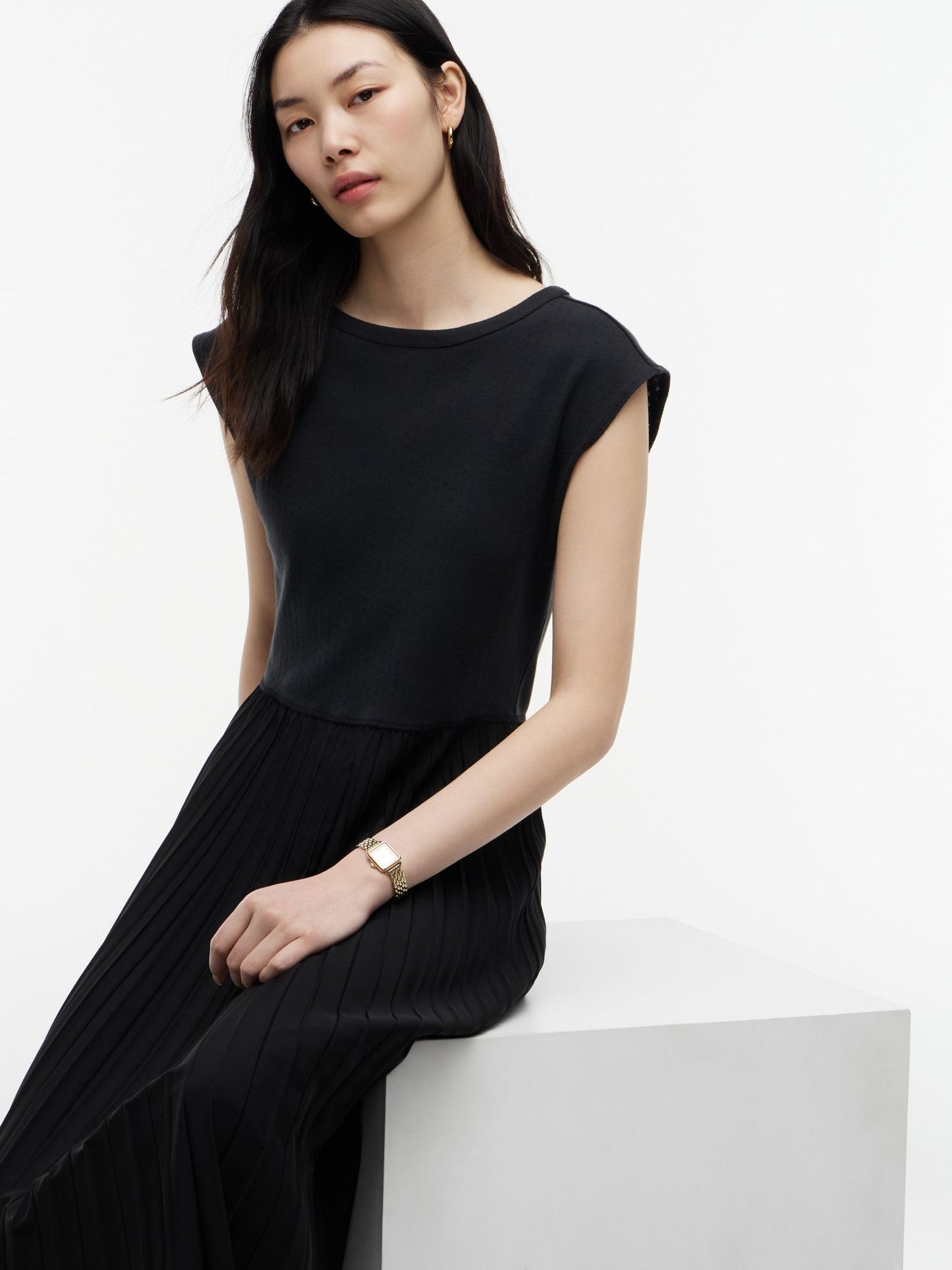 Tommy Hilfiger Mixed-Media Pleated Midi Dress