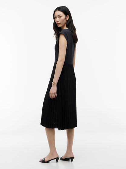 Tommy Hilfiger Mixed-Media Pleated Midi Dress