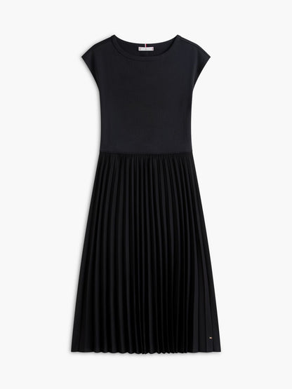 Tommy Hilfiger Mixed-Media Pleated Midi Dress