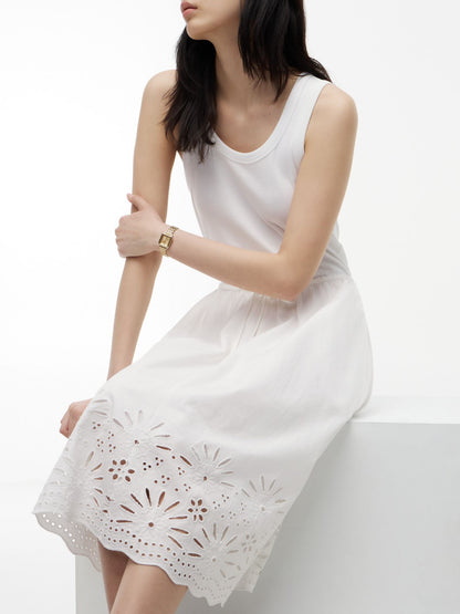 Tommy Hilfiger Embroidered Eyelet Mixed-Media Dress
