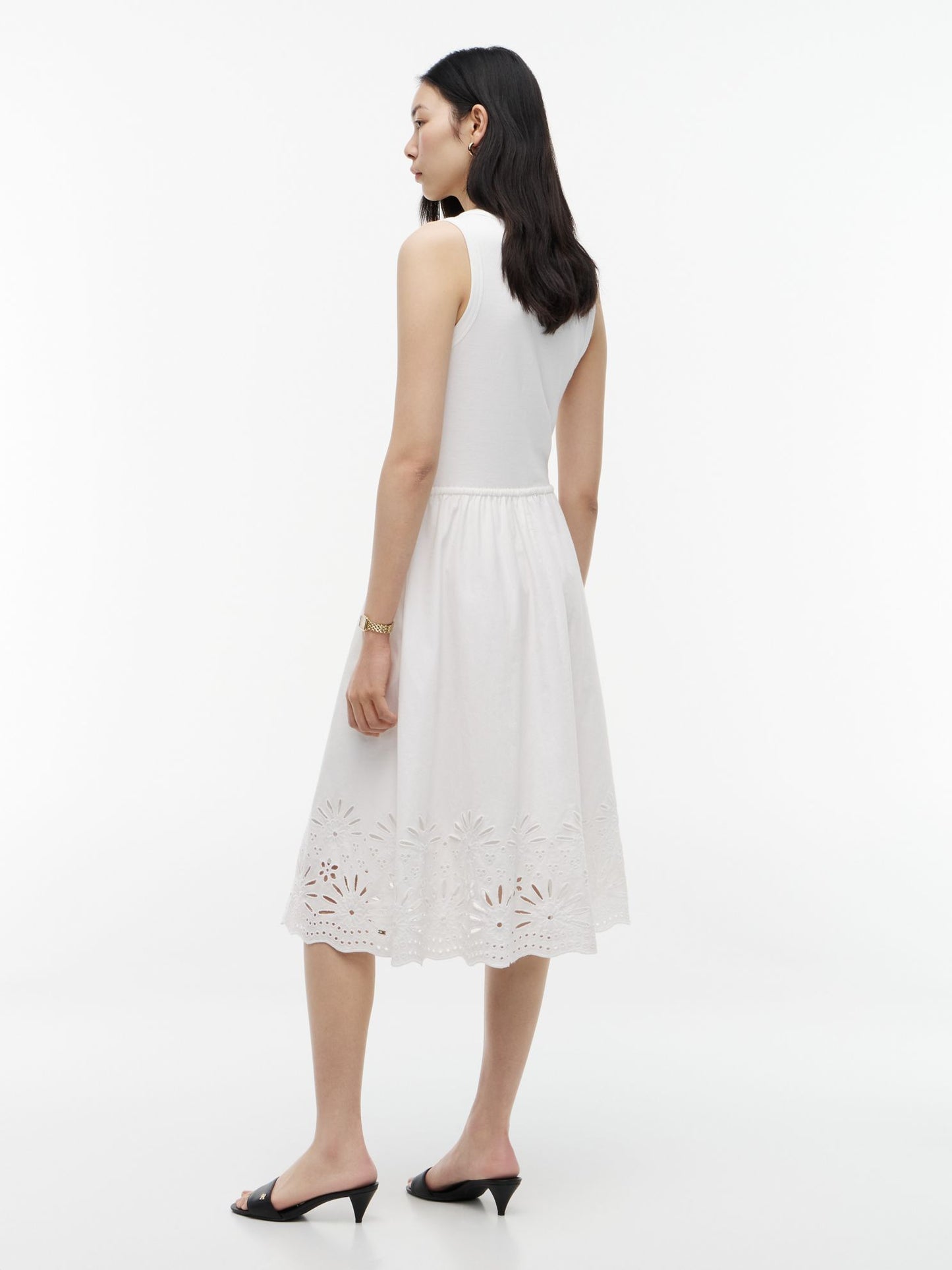 Tommy Hilfiger Embroidered Eyelet Mixed-Media Dress