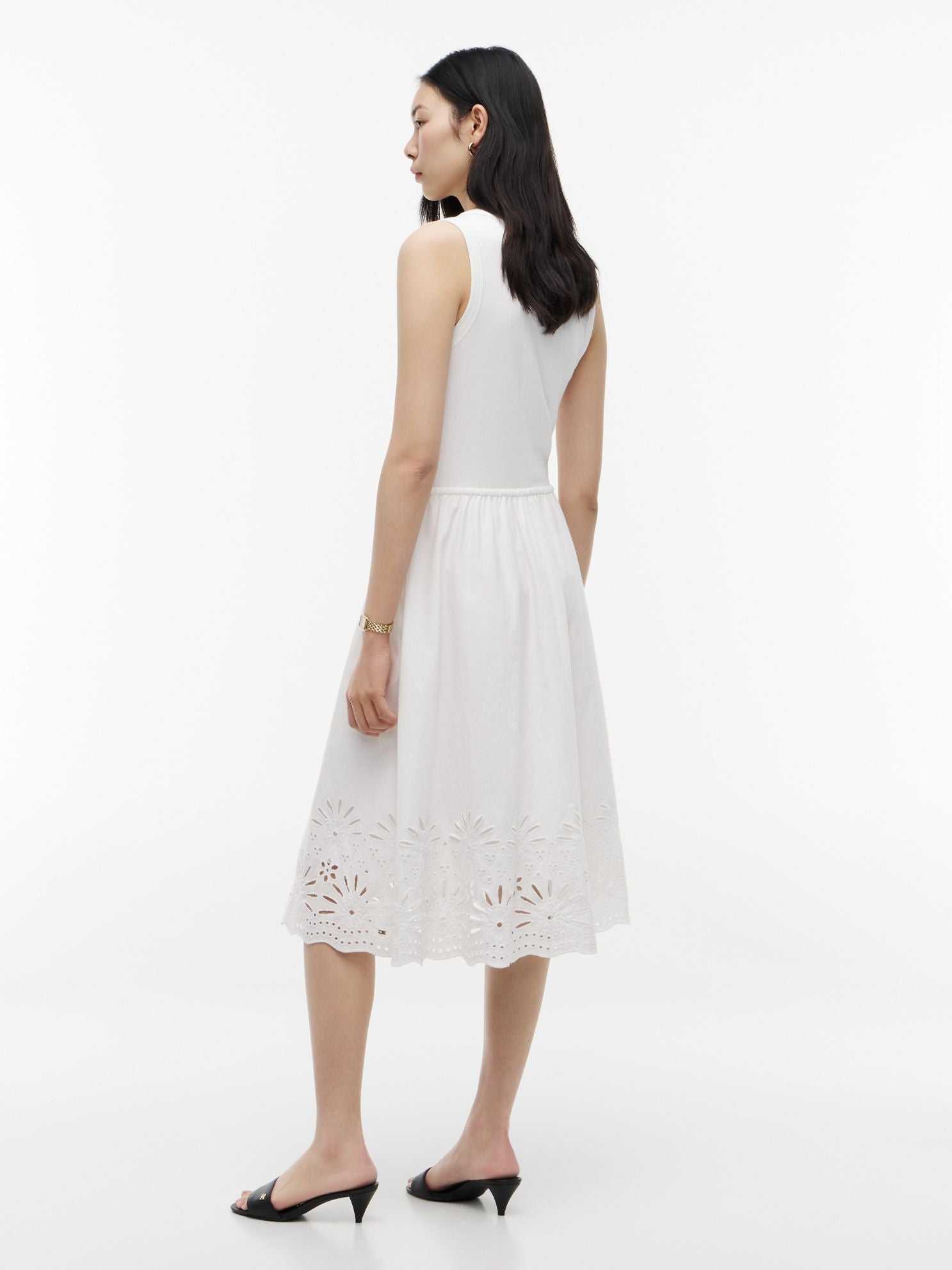 Tommy Hilfiger Embroidered Eyelet Mixed-Media Dress
