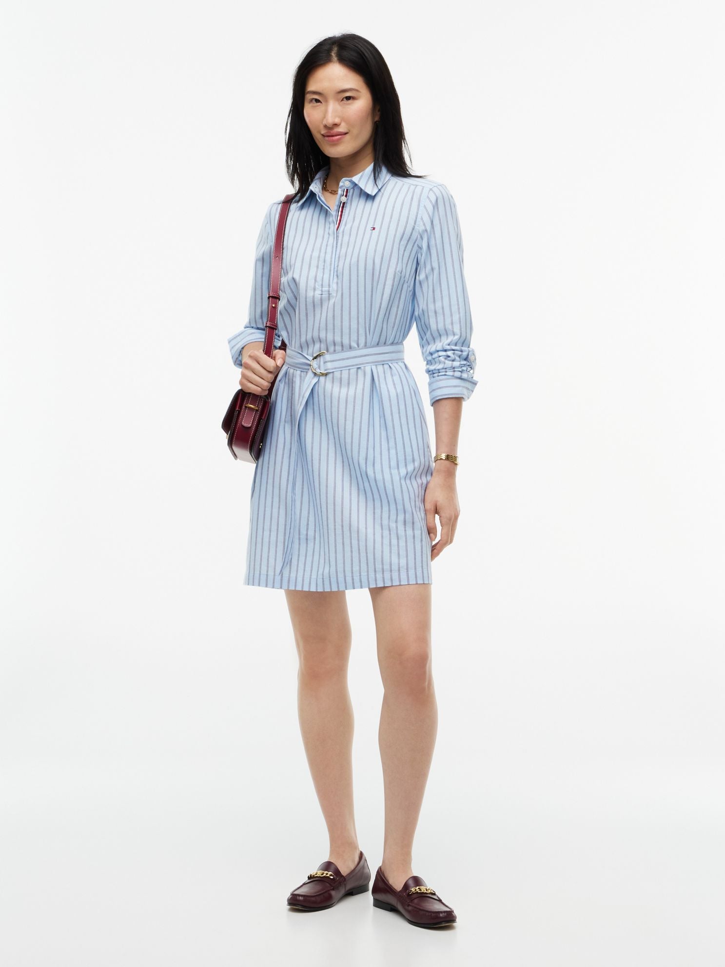 Tommy Hilfiger Belted Striped Oxford Shirtdress