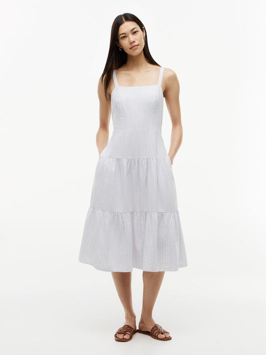 Tommy Hilfiger Striped Tiered Linen-Blend Midi Dress