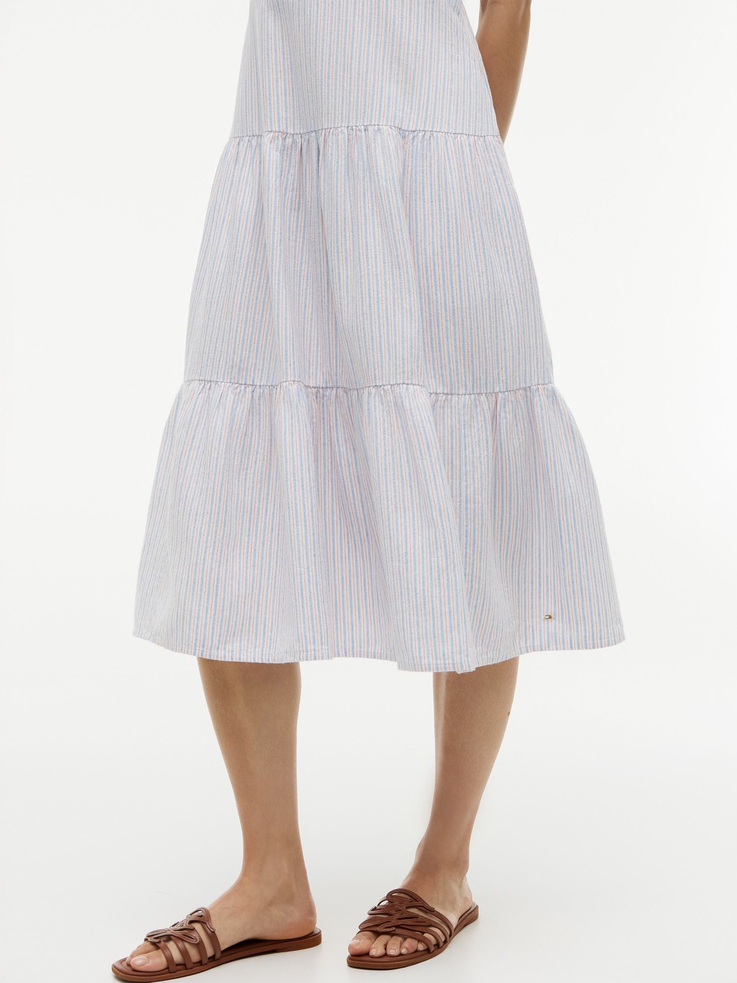 Tommy Hilfiger Striped Tiered Linen-Blend Midi Dress