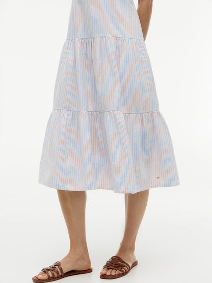 Tommy Hilfiger Striped Tiered Linen-Blend Midi Dress