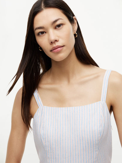 Tommy Hilfiger Striped Tiered Linen-Blend Midi Dress