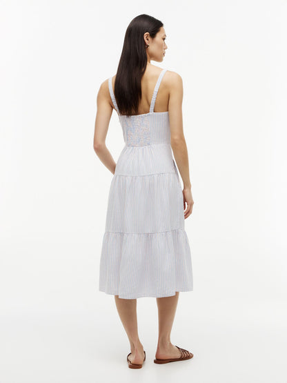 Tommy Hilfiger Striped Tiered Linen-Blend Midi Dress
