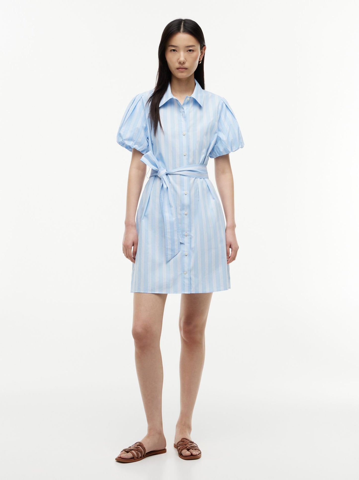 Tommy Hilfiger Striped Puff-Sleeve Poplin Shirtdress