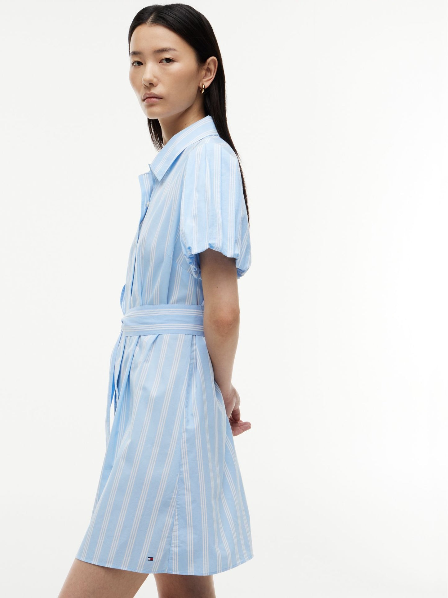Tommy Hilfiger Striped Puff-Sleeve Poplin Shirtdress