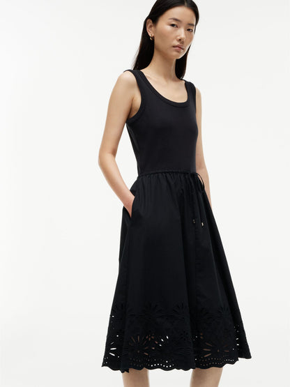 Tommy Hilfiger Embroidered Eyelet Mixed-Media Dress