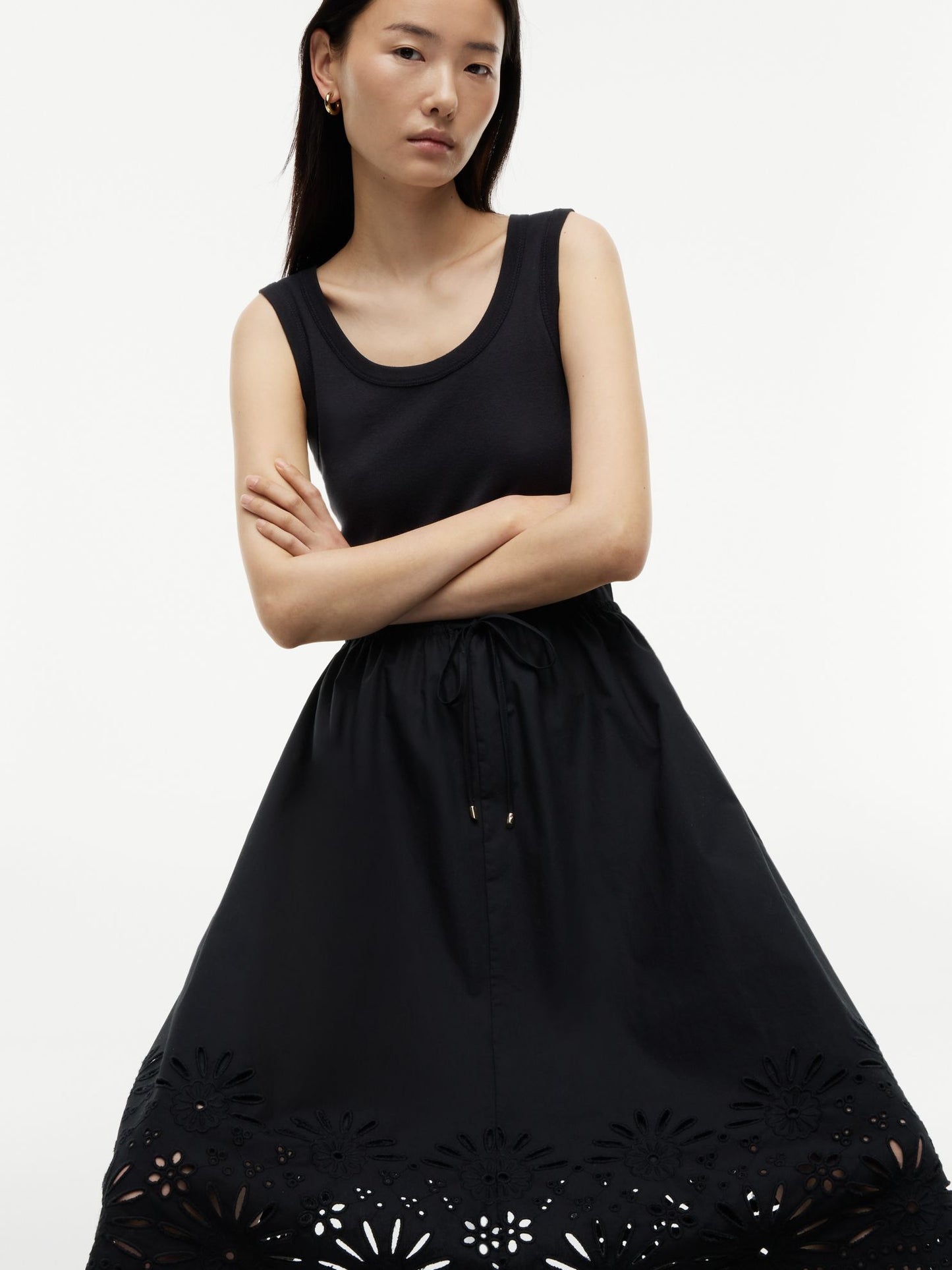 Tommy Hilfiger Embroidered Eyelet Mixed-Media Dress