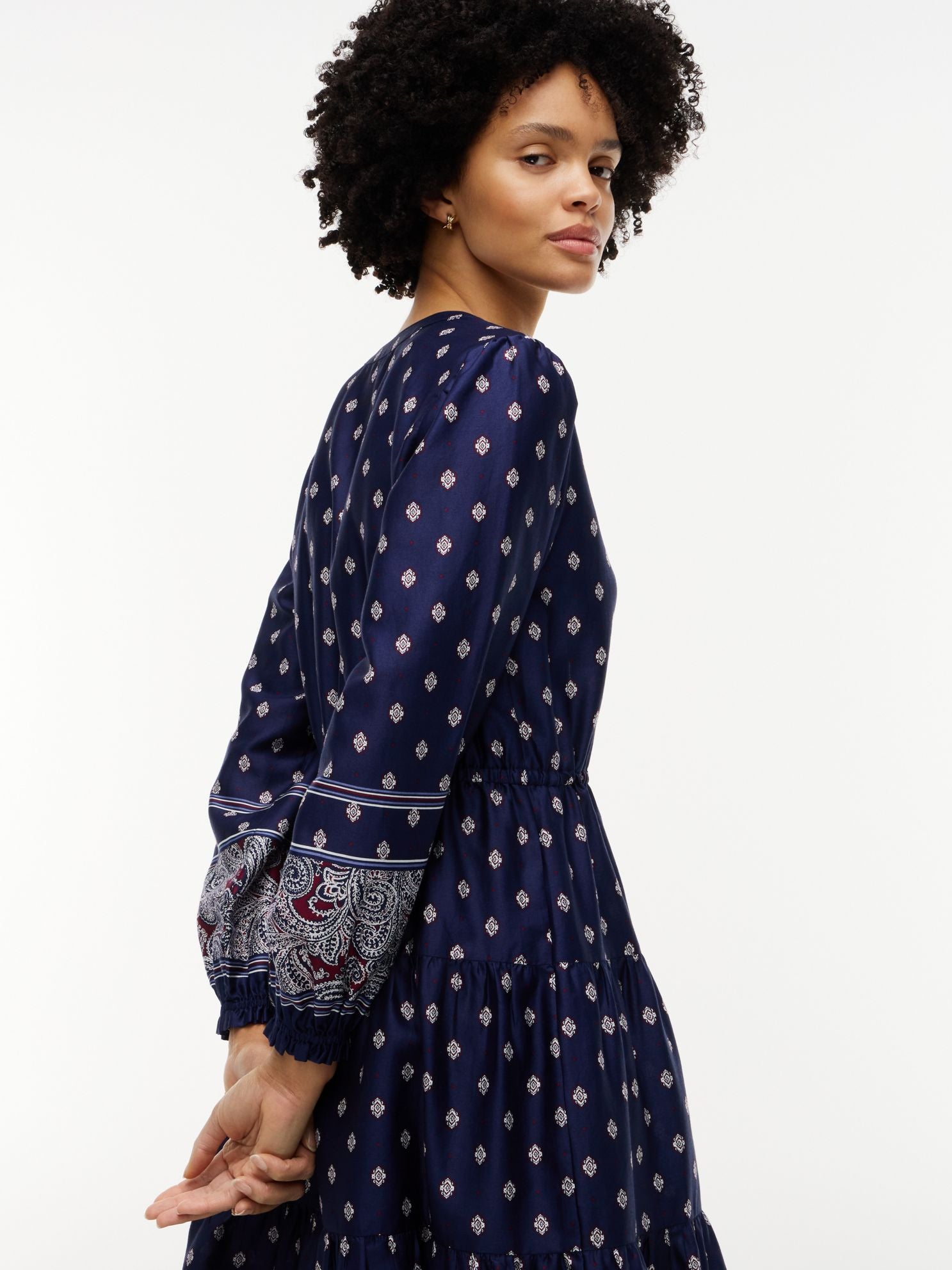 Tommy Hilfiger Foulard Print Sateen Tiered Midi Dress